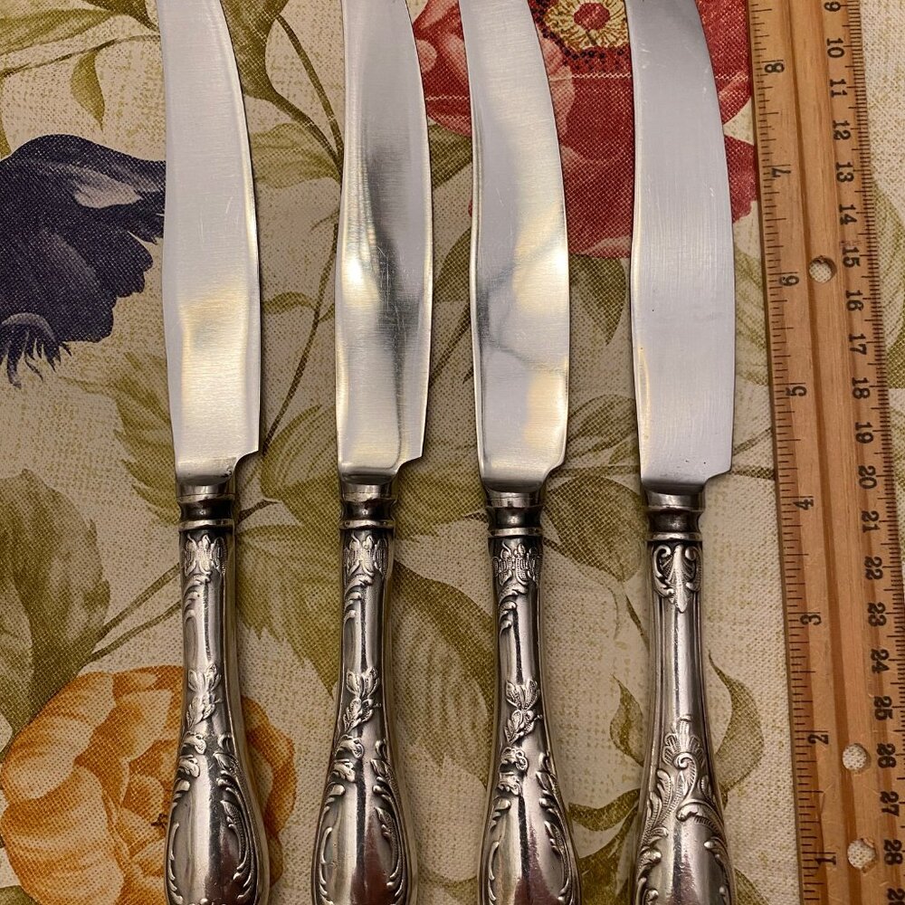 Vntg 1960 USSR Soviet ornate silverplate melchior cupronickel 4 dinner knive EUC